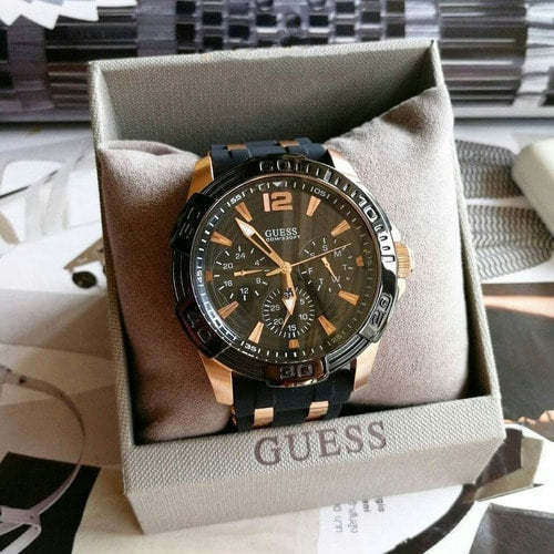 Guess Oasis Black Dial Two Tone Steel Strap Watch for Men - W0366G3 Buy Now By Guess