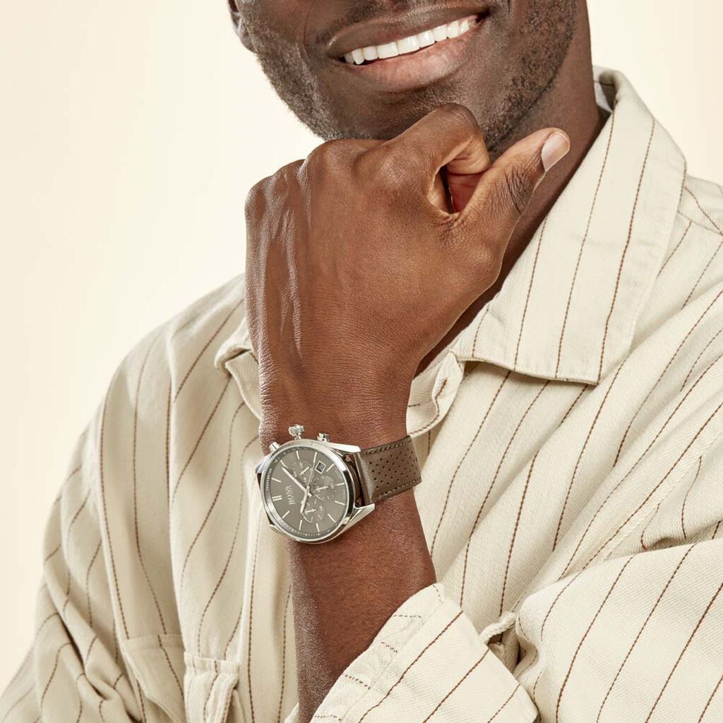 Hugo Boss Champion Grey Dial Brown Leather Strap Watch for Men - 1513815 Buy Now By Hugo Boss