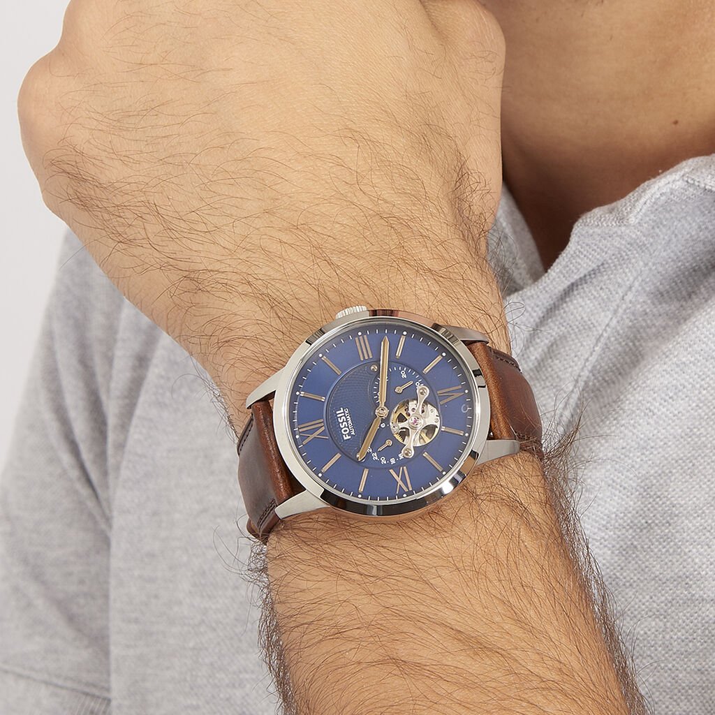 Fossil Townsman Automatic Blue Dial Brown Leather Strap Watch for Men - ME3110 Buy Now By Fossil