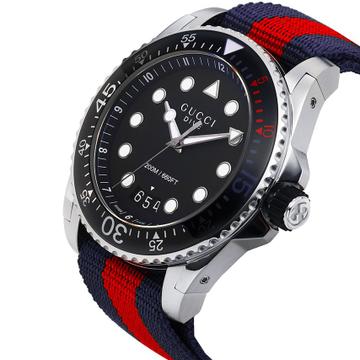 Gucci Dive Black Dial Red & Blue Nylon Strap Watch For Men - YA136210 Buy Now By Gucci