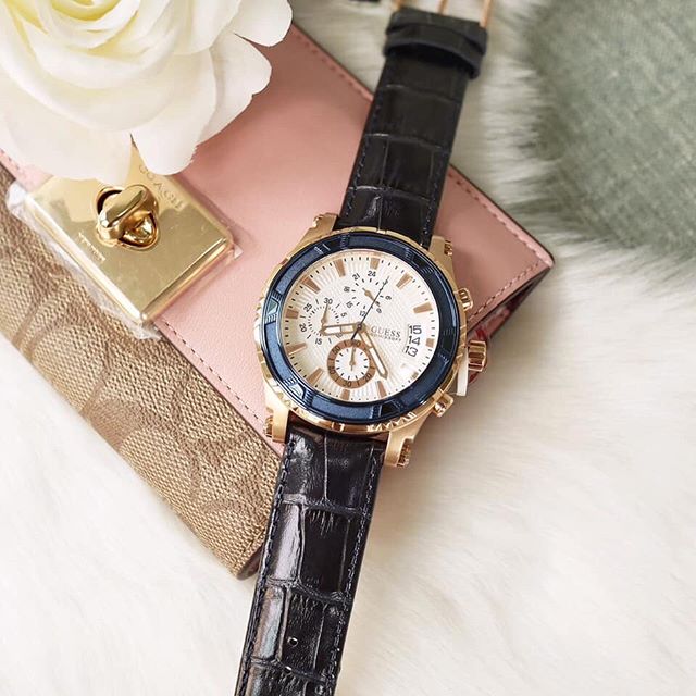 Guess Pinnacle Chronograph White Dial Blue Leather Strap Watch For Men - W0673G6 Buy Now By Guess