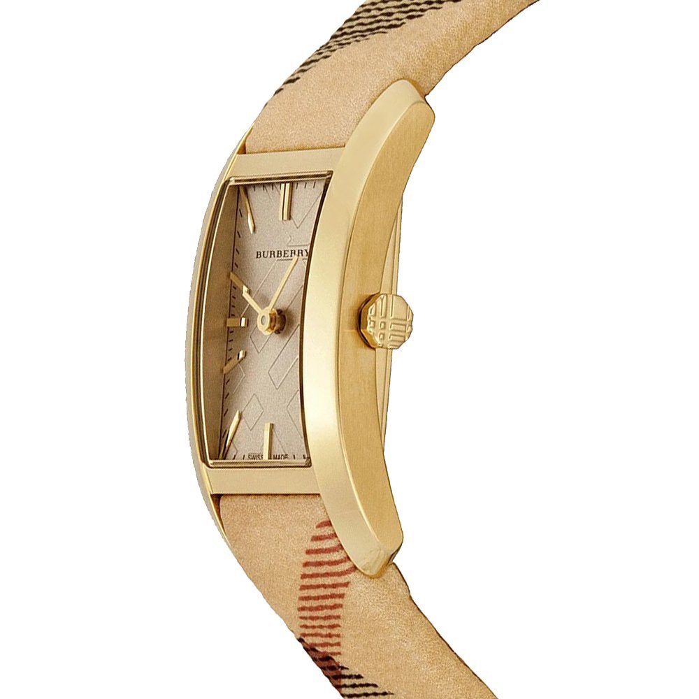 Burberry Pioneer Gold Dial Haymarket Beige Leather Strap Watch for Women - BU9509 Buy Now By Burberry