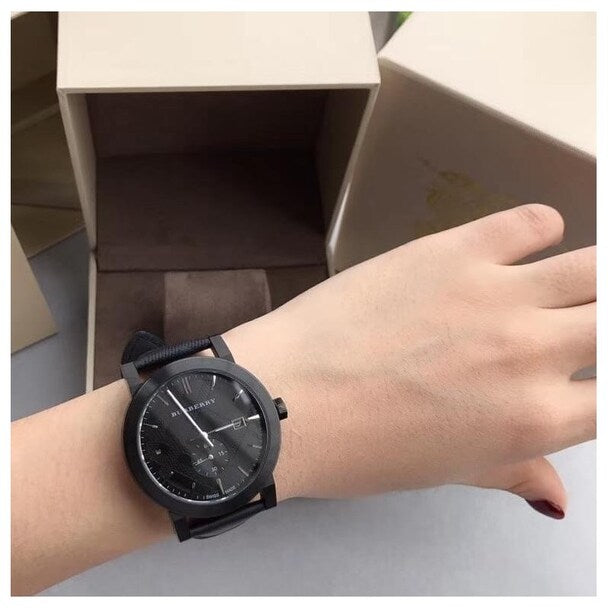 Burberry The City Black Dial Black Leather Strap Watch for Men - BU9906 Buy Now By Burberry