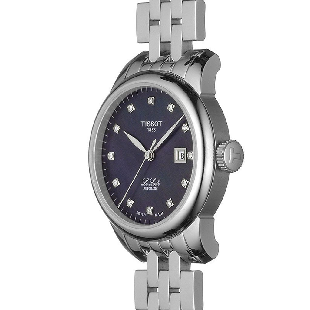 Tissot Le Locle Automatic Diamonds Mother of Pearl Black Dial Silver Steel Strap Watch For Women - T006.207.11.126.00 Buy Now By Tissot