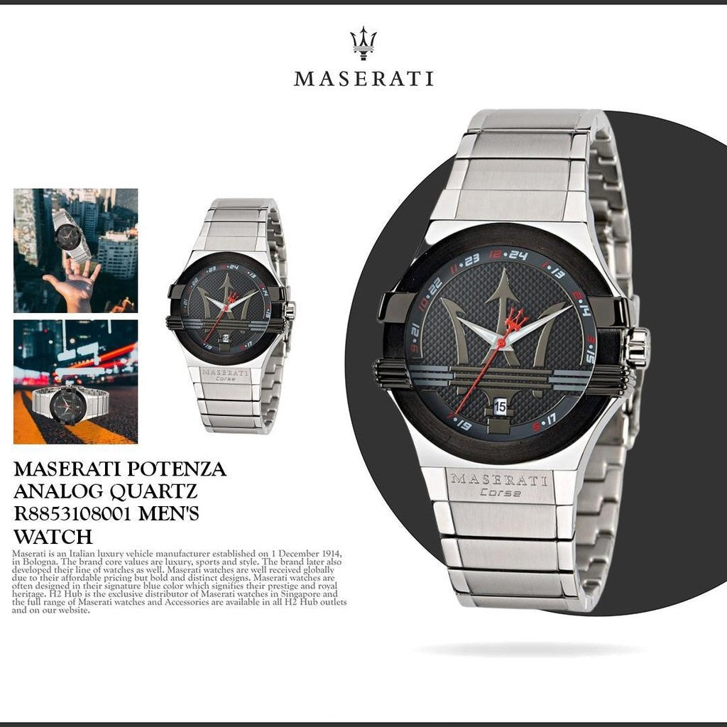 Maserati Potenza Black Dial Silver Steel Strap Watch For Men - R8853108001 Buy Now By Maserati