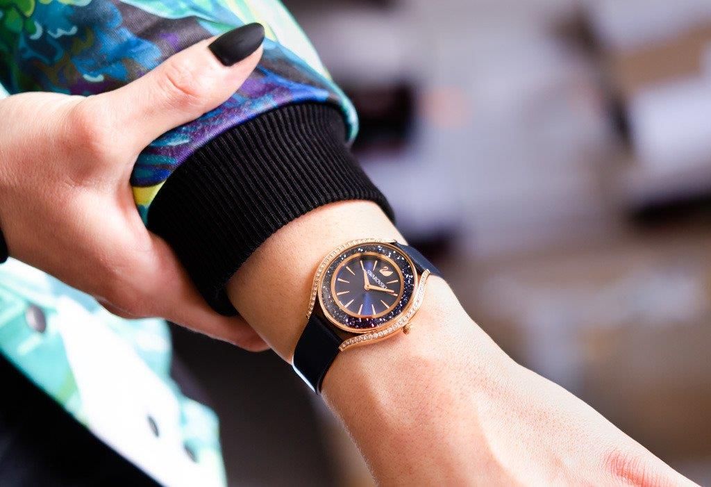 Swarovski Crystalline Aura Black Dial Black Leather Strap Watch for Women - 5558634 Buy Now By Swarovski