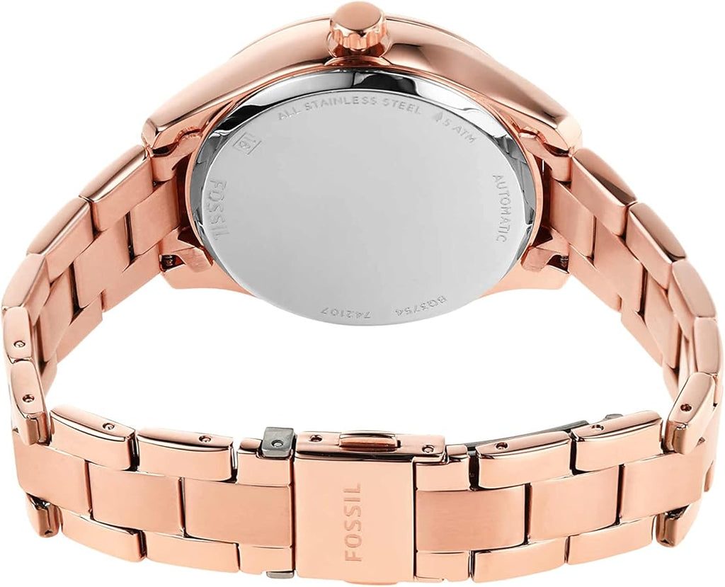 Fossil Rye Automatic Skeleton Rose Gold Dial Rose Gold Steel Strap Watch for Women - BQ3754 Buy Now By Fossil