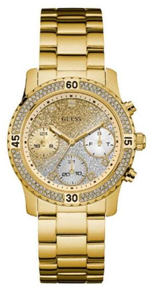 Guess Confetti Diamonds Silver Dial Gold Steel Strap Watch for Women - W0774L5 Buy Now By Guess