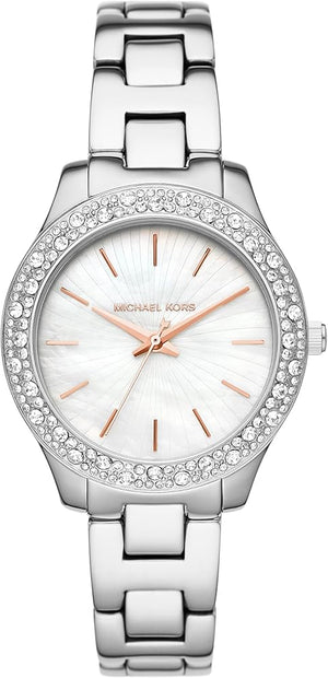 Michael Kors Liliane Three Hand Mother of Pearl White Dial Silver Steel Strap Watch For Women - MK4556 Buy Now By Michael Kors