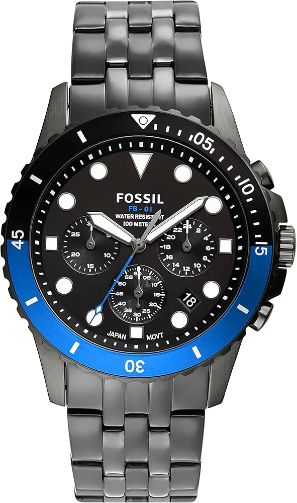Fossil FB-01 Chronograph Black Dial Grey Steel Strap Watch for Men - FS5835 Buy Now By Fossil