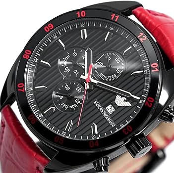 Emporio Armani Sportivo Chronograph Black Dial Red Leather Strap Watch For Men - AR5918 Buy Now By Emporio Armani