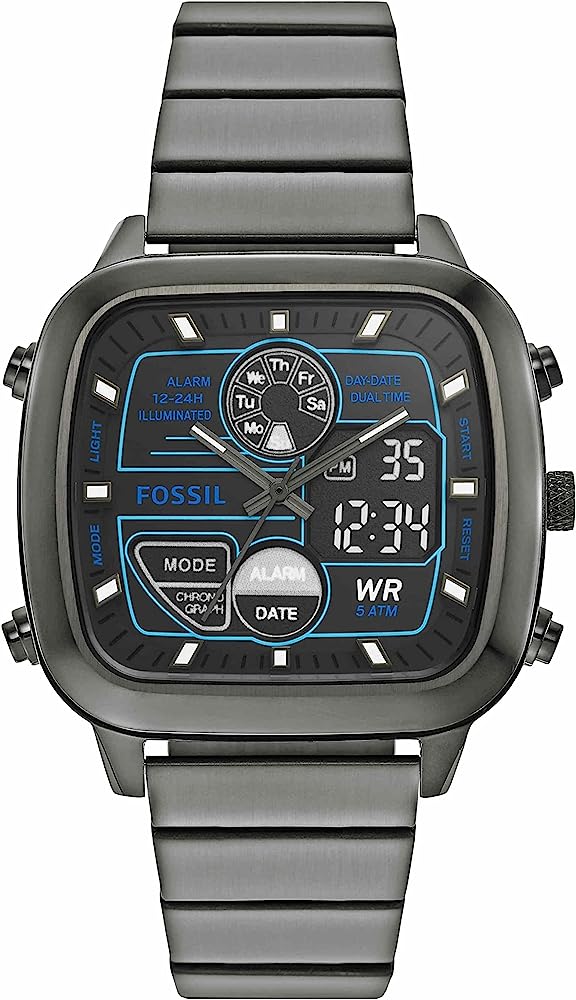 Fossil Retro Analog-Digital Black Dial Grey Steel Strap Watch for Men - FS5892 Buy Now By Fossil