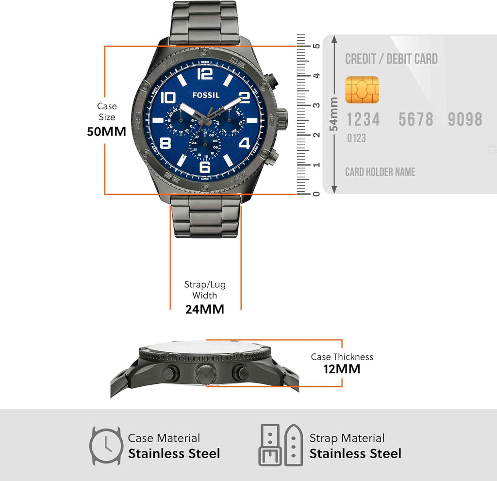 Fossil Brox Multifunction Blue Dial Grey Steel Strap Watch for Men - BQ2798 Buy Now By Fossil