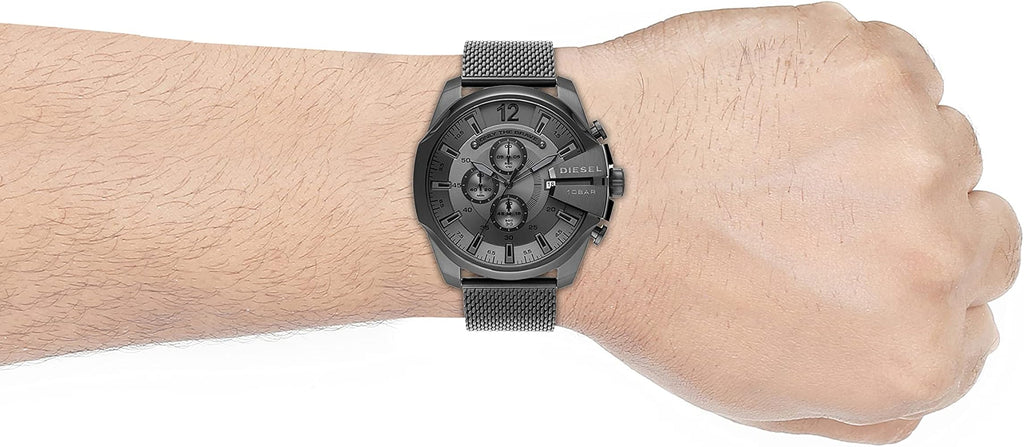 Diesel Mega Chief Chronograph Black Dial Black Mesh Strap Watch For Men - DZ4527 Buy Now By Diesel