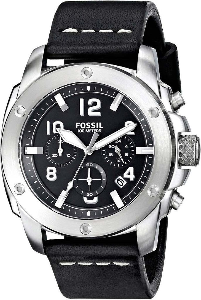 Fossil Modern Machine Chronograph Black Dial Black Leather Strap Watch for Men - FS4928 Buy Now By Fossil