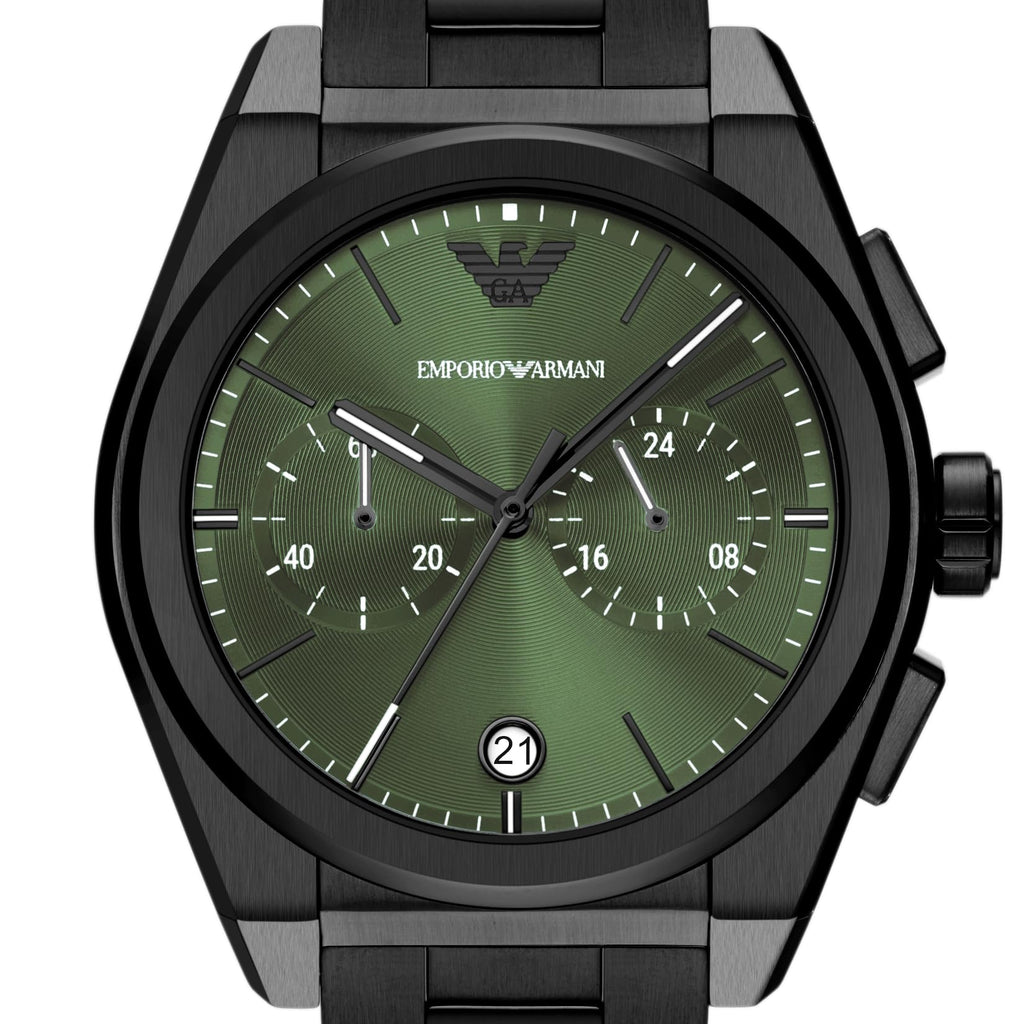 Emporio Armani Federico Chronograph Green Dial Black Steel Strap Watch For Men - AR11562 Buy Now By Emporio Armani