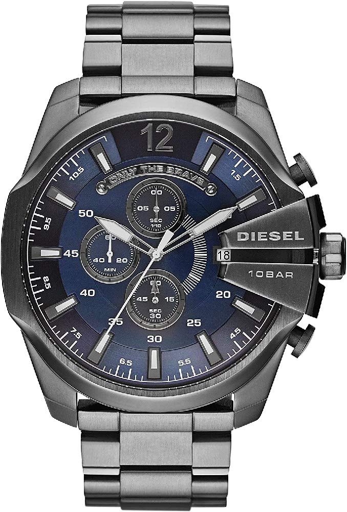 Diesel Mega Chief Chronograph Blue Dial Black Steel Strap Watch For Men - DZ4329 Buy Now By Diesel
