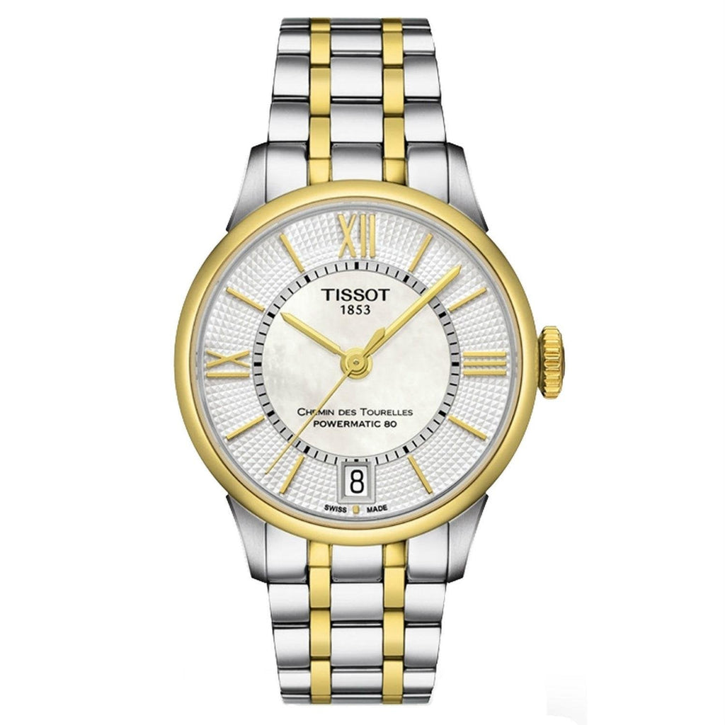 Tissot Chemin Des Tourelles Powermatic 80 Lady Mother of Pearl White Dial Two Tone Steel Strap Watch For Women - T099.207.22.118.00 Buy Now By Tissot
