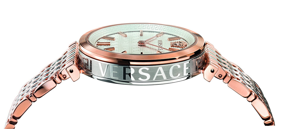 Versace V-Twist White Dial Two Tone Mesh Bracelet Watch for Women - VELS00719 Buy Now By Versace