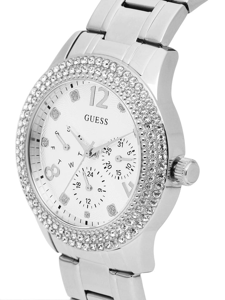 Guess Bedazzle Diamonds Silver Dial Silver Steel Strap Watch For Women - W1097L1 Buy Now By Guess