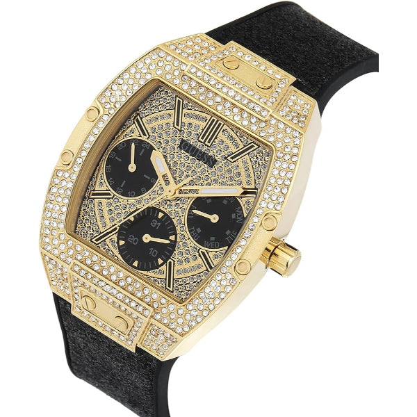 Guess Phoenix Multifunction Crystals Gold Dial Black Silicone Strap Watch For Men - GW0048G2 Buy Now By Guess