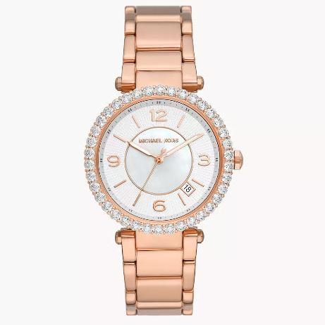 Michael Kors Parker Three-Hand Mother of Pearl White Dial Rose Gold Steel Strap Watch For Women - MK4695 Buy Now By Michael Kors