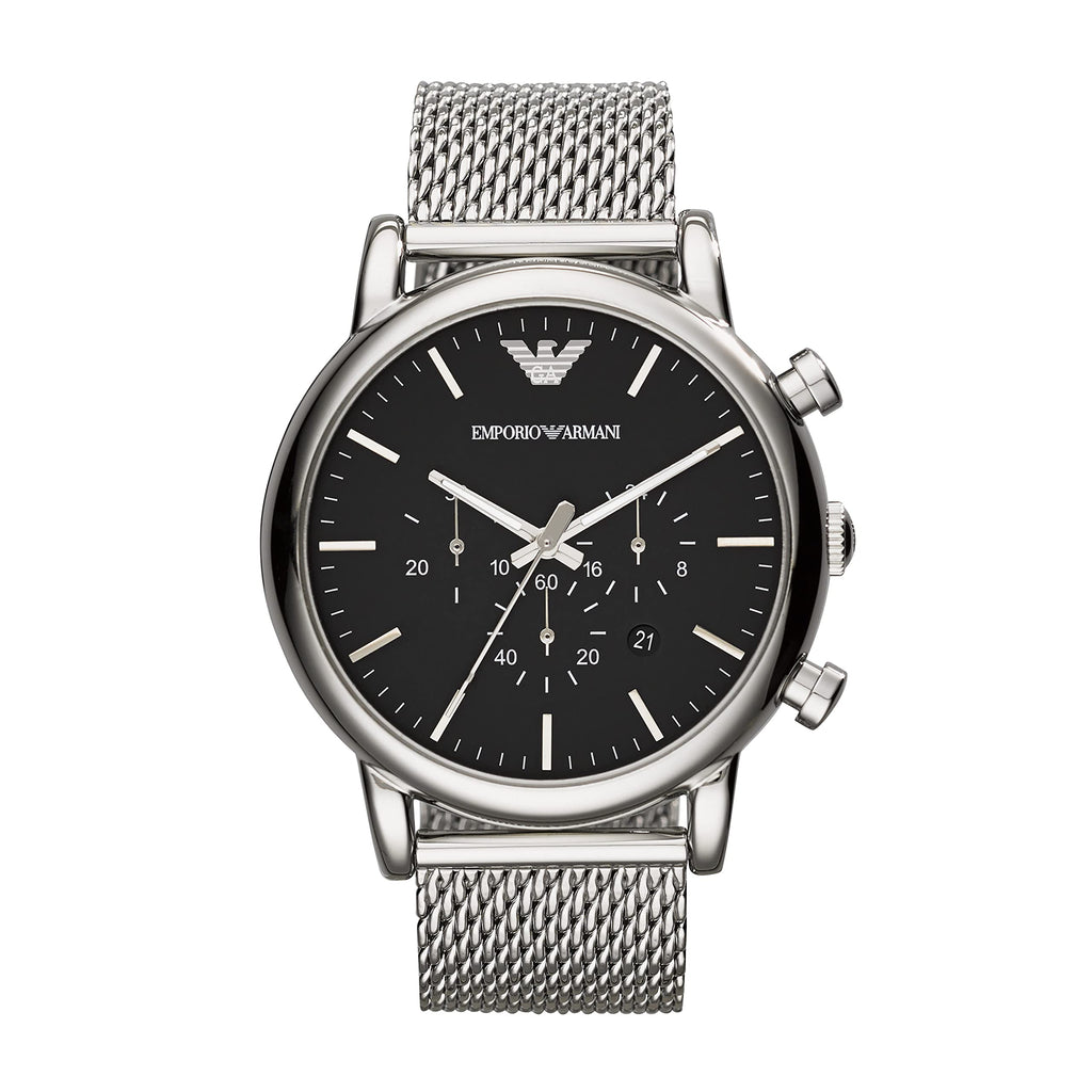Emporio Armani Chronograph Black Dial Silver Mesh Bracelet Watch For Men - AR11104 Buy Now By Emporio Armani
