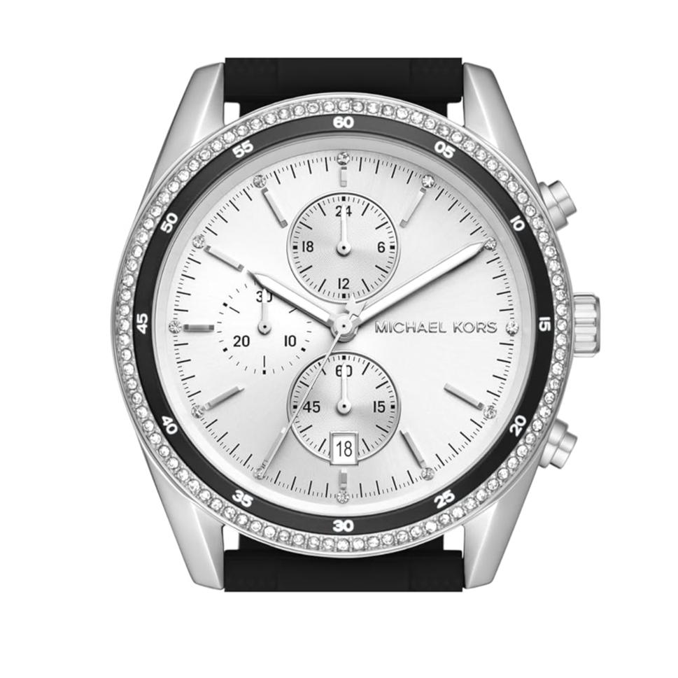 Michael Kors Hadyn Chronograph Silver Dial Black Rubber Strap Watch for Women - MK7486 Buy Now By Michael Kors