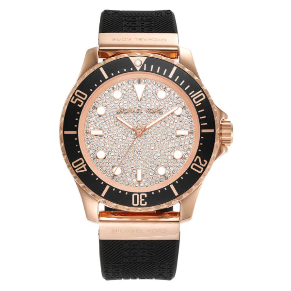 Michael Kors Everest Analog Rose Gold Dial Black Silicone Strap Watch For Women - MK7358 Buy Now By Michael Kors
