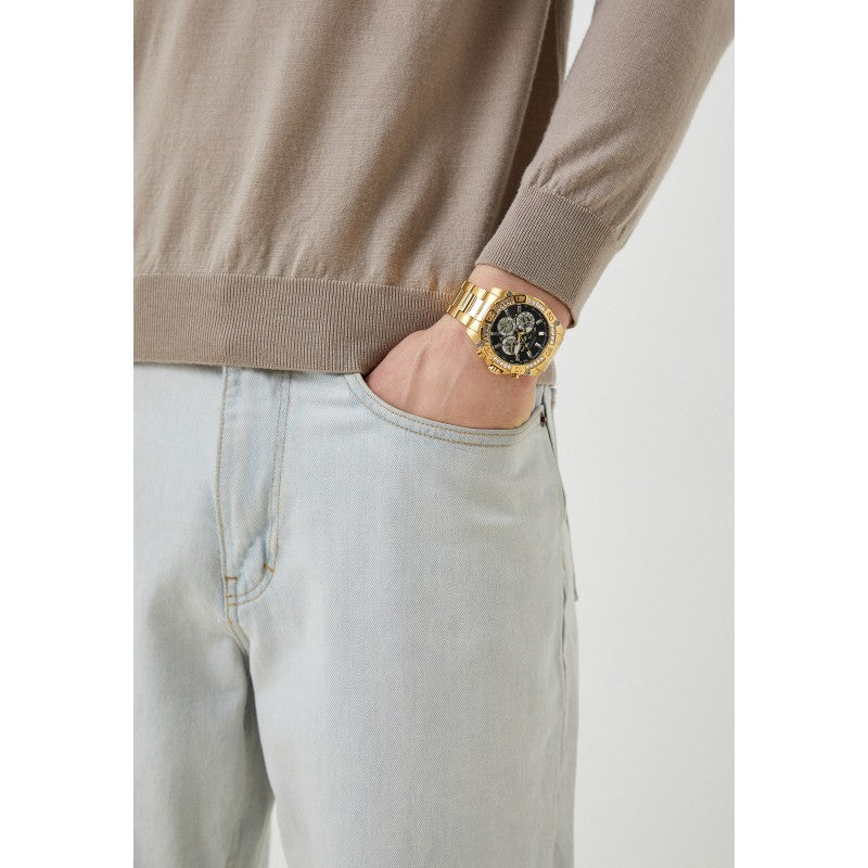 Guess Trophy Diamonds Black Dial Gold Steel Strap Watch for Men - GW0390G2 Buy Now By Guess