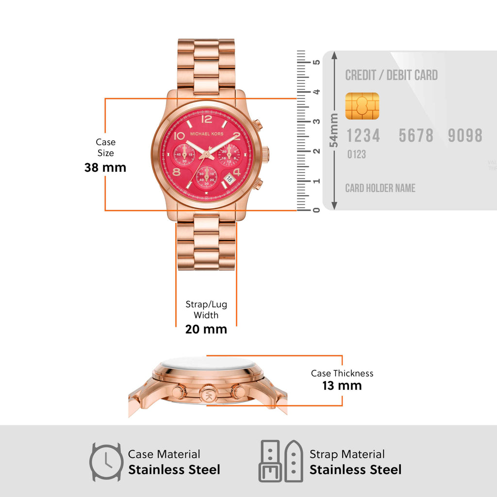 Michael Kors Runway Chronograph Pink Dial Rose Gold Steel Strap Watch For Women - MK7352 Buy Now By Michael Kors
