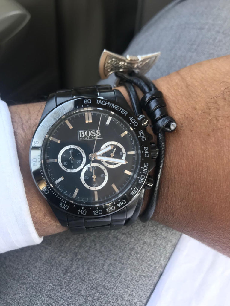 Hugo Boss Ikon Chronograph Black Dial Black Steel Strap Watch for Men - 1512961 Buy Now By Hugo Boss