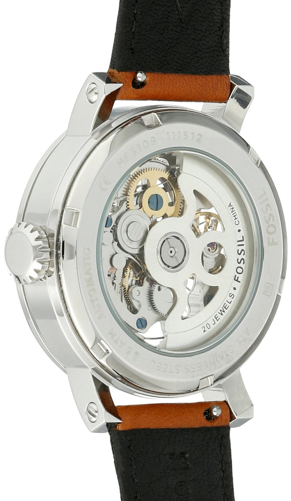Fossil Boyfriend Automatic Skeleton Silver Dial Brown Leather Strap Watch for Women - ME3109 Buy Now By Fossil