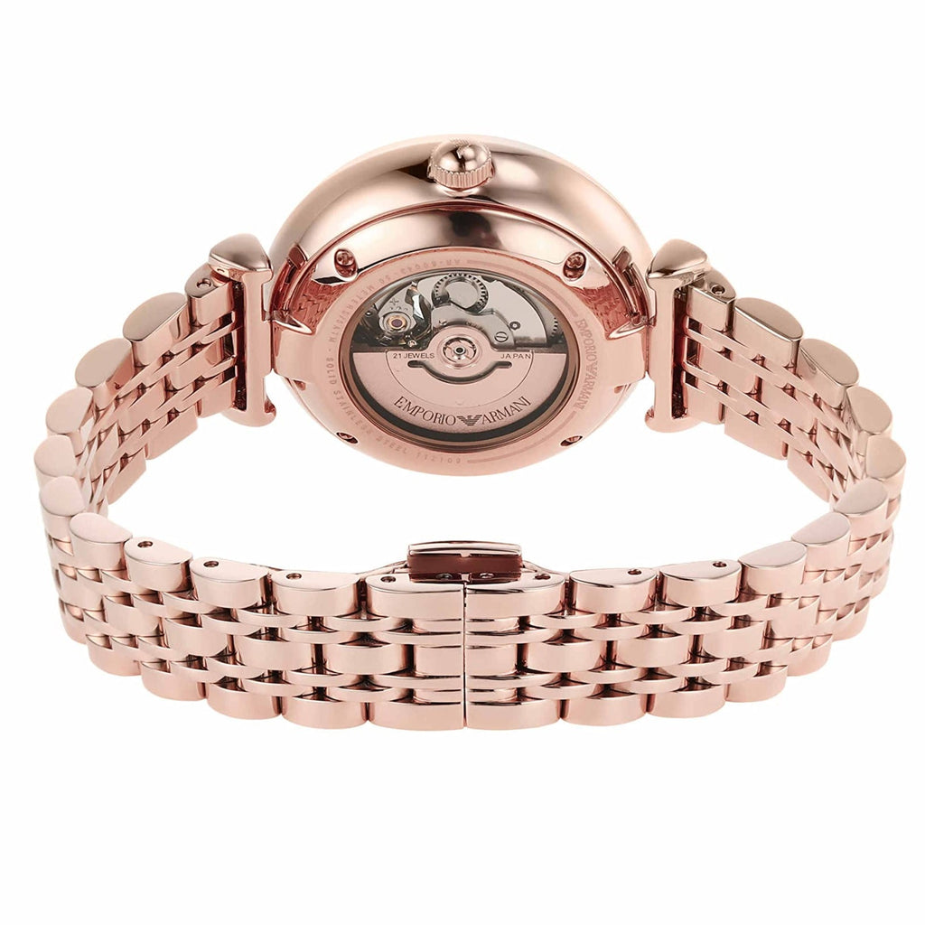 Emporio Armani Meccanico Crystals Black Dial Rose Gold Steel Strap Watch For Women - AR60043 Buy Now By Emporio Armani