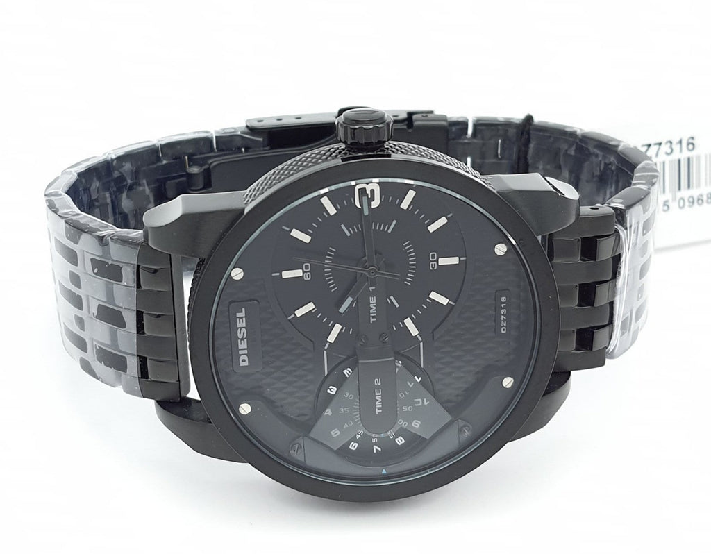 Diesel Mini Daddy Dual Time Black Dial Black Stainless Steel Strap Watch For Men - DZ7316 Buy Now By Diesel