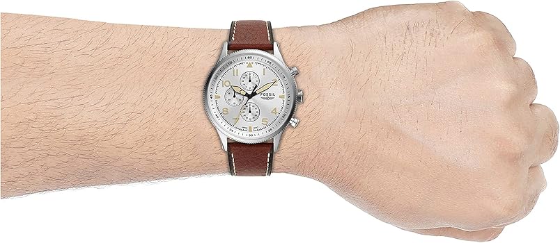 Fossil Retro Pilot Chronograph Silver Dial Brown Leather Strap Watch for Men - FS5809 Buy Now By Fossil
