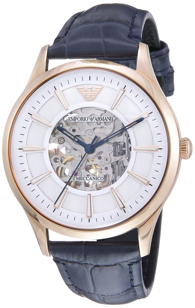 Emporio Armani Meccanico Automatic White Dial Blue Leather Strap Watch For Men - AR1947 Buy Now By Emporio Armani