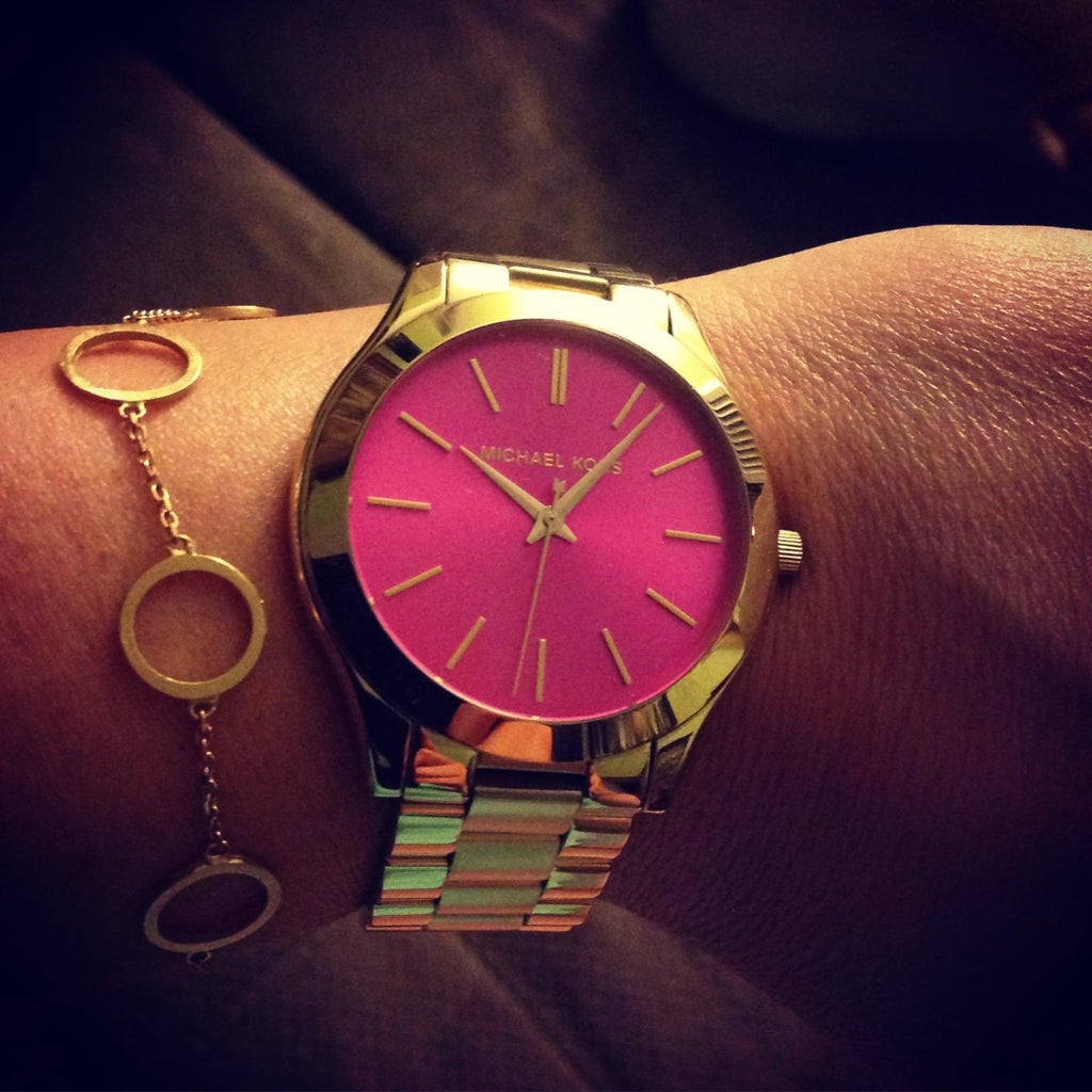 Michael Kors Slim Runway Pink Dial Rose Gold Steel Strap Watch for Women - MK3264 Buy Now By Michael Kors