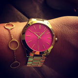 Michael Kors Slim Runway Pink Dial Rose Gold Steel Strap Watch for Women - MK3264 Buy Now By Michael Kors