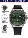 Tommy Hilfiger Asher Chronograph Green Dial Black Leather Strap Watch For Men - 1791856 Buy Now By Tommy Hilfiger
