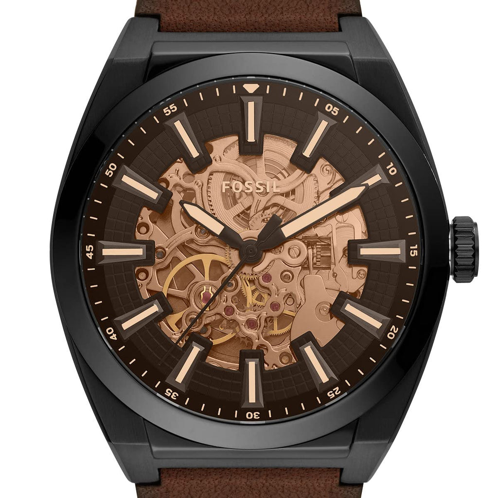 Fossil Everett Automatic Analog Black Dial Brown Leather Strap Watch for Men - ME3207 Buy Now By Fossil