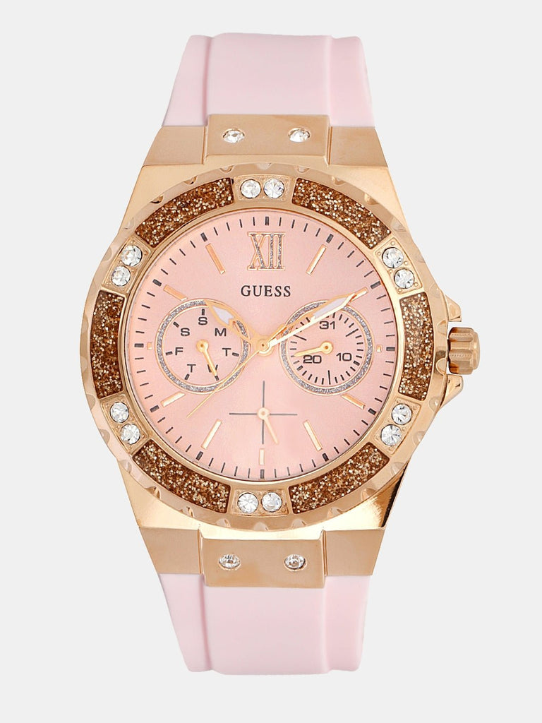 Guess Rose Gold Dial with Diamonds Pink Rubber Strap Watch For Women - W1053L3 Buy Now By Guess
