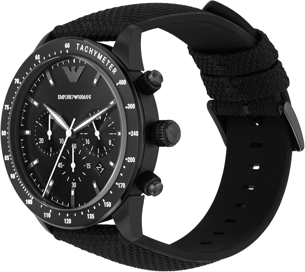 Emporio Armani Mario Chronograph Quartz Black Dial Black Nylon Strap Watch For Men - AR11453 Buy Now By Emporio Armani