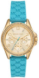 Michael Kors Mini Pilot Quartz Gold Dial Blue Silicone Strap Watch For Women - MK7374