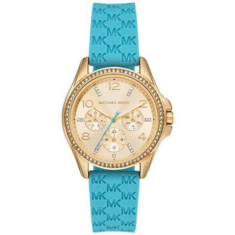 Michael Kors Mini Pilot Quartz Gold Dial Blue Silicone Strap Watch For Women - MK7374 Buy Now By Michael Kors