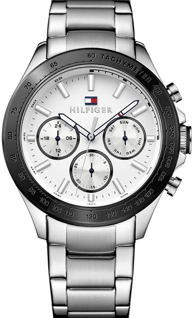 Tommy Hilfiger Hudson Chronograph White Dial Silver Steel Strap Watch For Men - 1791227 Buy Now By Tommy Hilfiger