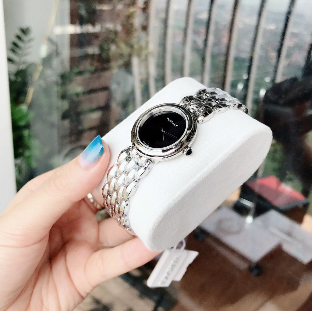 Versace V-Flare Quartz Black Dial Silver Steel Strap Watch for Women - VEBN00618 Buy Now By Versace