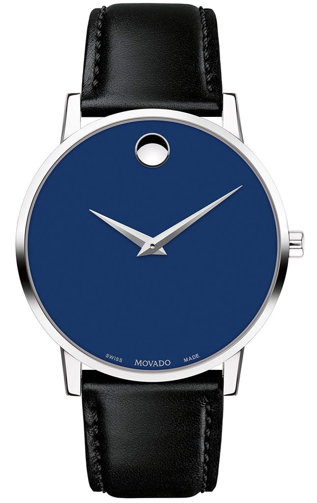 Movado Museum Blue Dial Black Leather Strap Watch For Men - 2100009 Buy Now By Movado