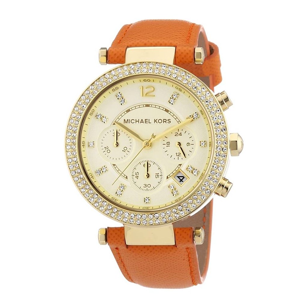 Michael Kors Parker Champagne Dial Orange Leather Strap Watch for Women - MK2279 Buy Now By Michael Kors