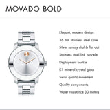 Movado Bold Silver Dial Silver Steel Strap Watch For Women - 3600084 Buy Now By Movado